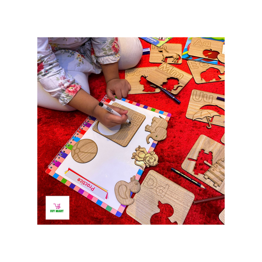 Wooden  ABC Alphabet Stencils Set With Shapes-26 Pieces